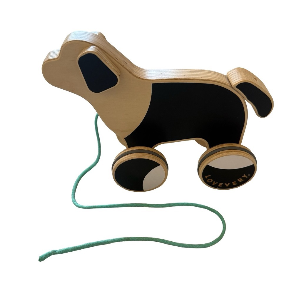 Lovevery Pull Toy Max the Dog Black Natural Wood Montessori Toddler